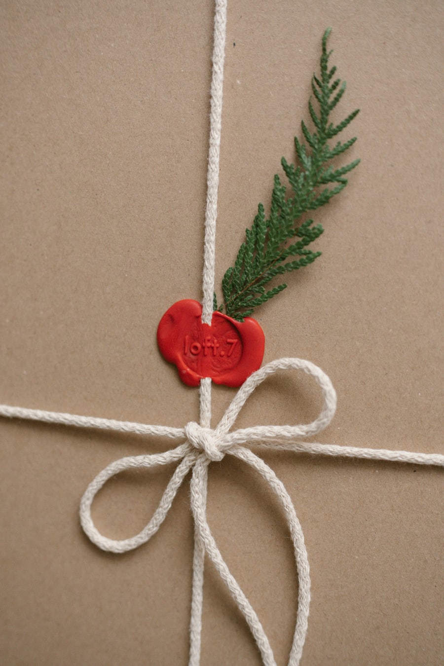 A brown paper-wrapped parcel tied with twine on a wooden surface